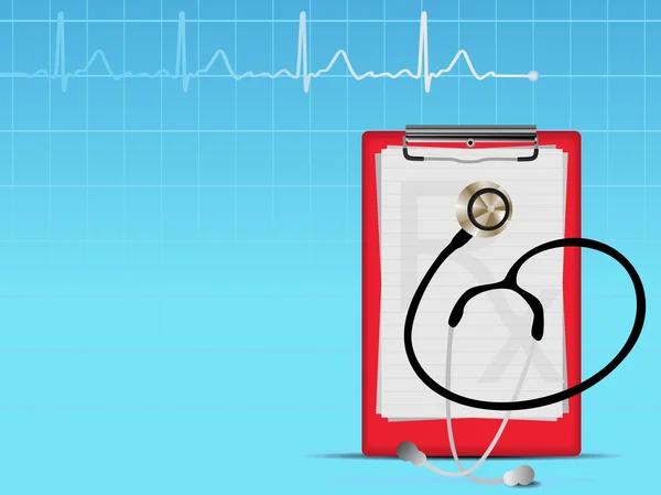 Gráfico cardíaco fundo médico com, estetoscópio, lett diagnóstico —  Vetores de Stock