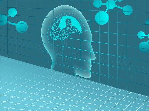 Vektor medizinischer Hintergrund mit menschlichem Gehirn, Moleküle — Stockvektor