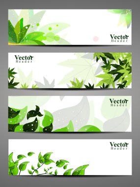 Abstract bright banners with leaves . clipart