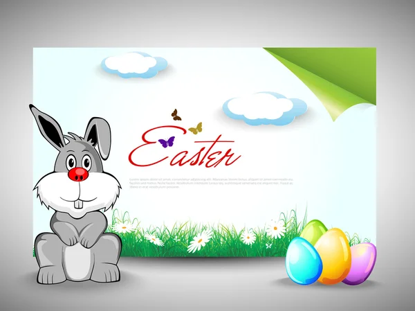 Lapin de Pâques vectoriel avec œufs colorés et espace de copie . — Image vectorielle
