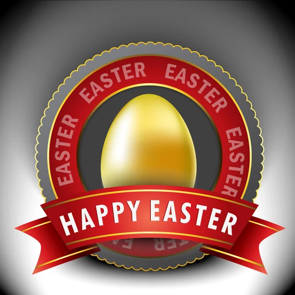 Illustratie van gouden ei-tag met een lint en vrolijk Pasen te — Stockvector