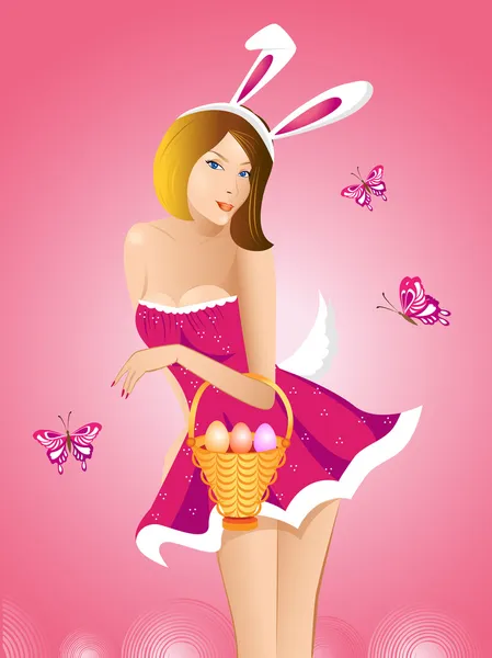 Ilustración vectorial de una joven que lleva una cesta de Pascua . — Vector de stock