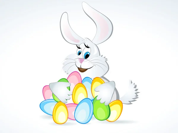 Ilustração vetorial do coelho da Páscoa com ovos coloridos . — Vetor de Stock