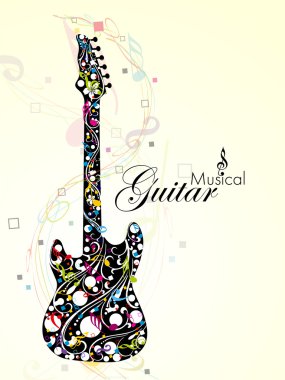 Abstract colorful guitar with florels and notes. vector clipart