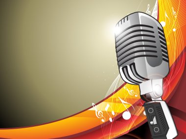 Vintage microphone - vector illustration with wave and music not