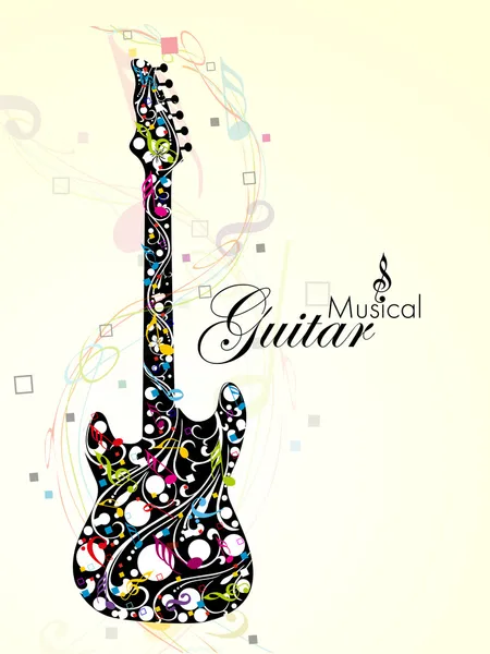 Abstrakt färgglada gitarr med florels och anteckningar. vektor — Stock vektor