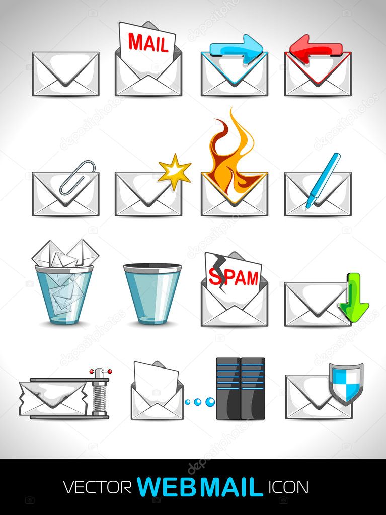 Vector illustration set of web mail icons.