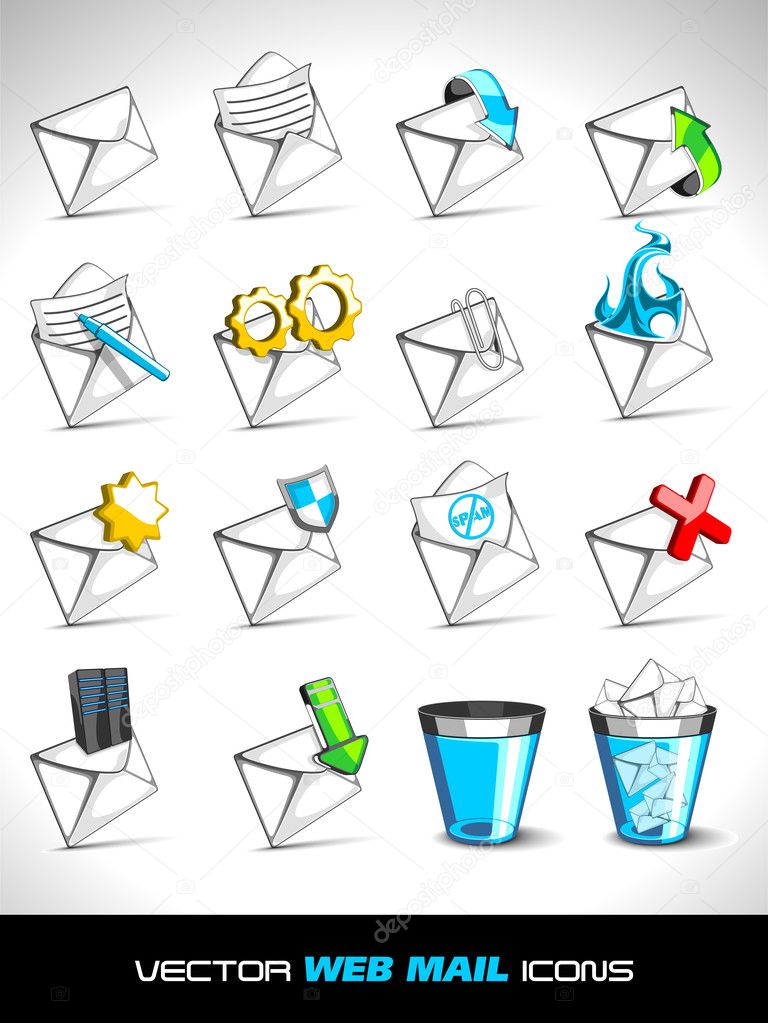Vector illustration, set of web mail icons.