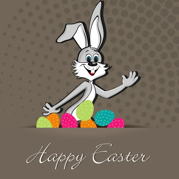 Illustration vectorielle de lapin souriant aux œufs colorés pour Happ — Image vectorielle