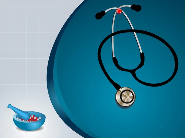 Grafiek medische achtergrond met stethoscoop, mortier en een stamper — Stockvector