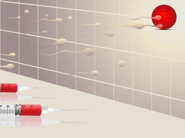 Şırınga ile vektör sperm hücrelerinin arka plan — Stok Vektör