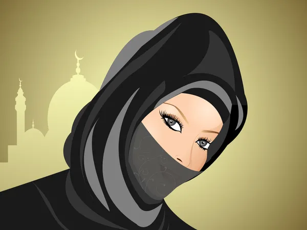 Портрет мусульманской красивой девушки в хиджабе, посетите наш портфолио — стоковый вектор