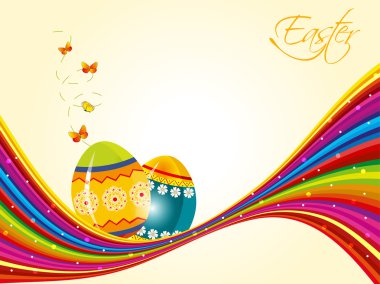 Elegant eggs for Easter with butterfly and abstract wave. vector clipart