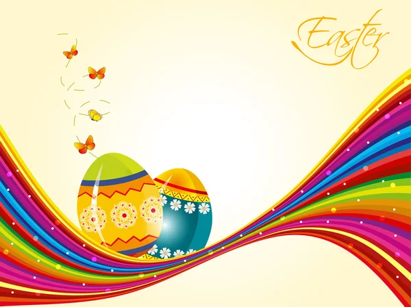 Elegantes huevos para Pascua con mariposa y onda abstracta. vector — Vector de stock