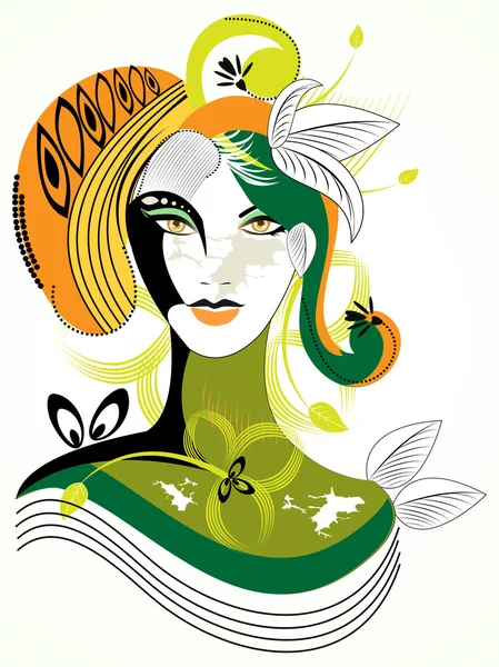 Femme abstraite colorée avec feuille verte, visitez notre portefeuille pour m — Image vectorielle