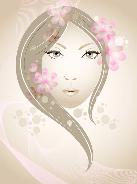 Brillante fille abstraite avec des fleurs en fleurs, visitez notre portefeuille f — Image vectorielle
