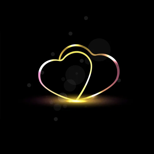 Coeurs abstraits avec brillance sur fond noir. vecteur . — Image vectorielle