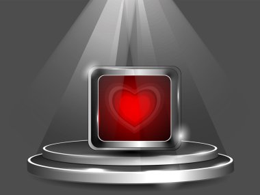 Kırmızı kalpli ekran rafa sahip izole yaratıcı çerçeve.