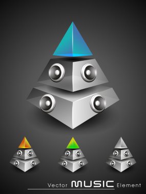 3d music pyramid with speakers and transperancy and glossy effec clipart