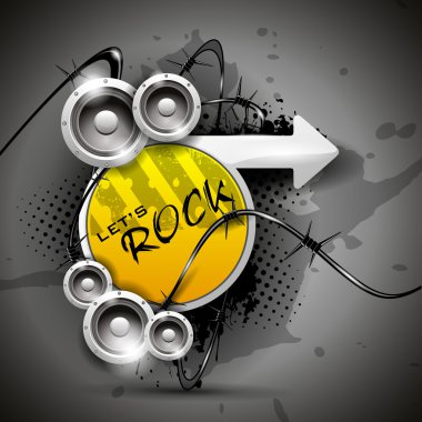 Music illustration with grunge and speakers clipart