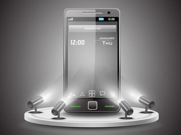 Glänzende Smartphone-Präsentation auf Standbanner oder Template des — Stockvektor