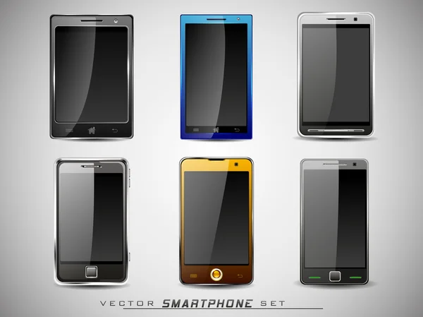 Set di moderni smartphone touchscreen digitali — Vettoriale Stock