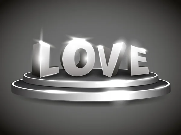 Vector 3d love text at glossy stage with shinning — Stock Vector