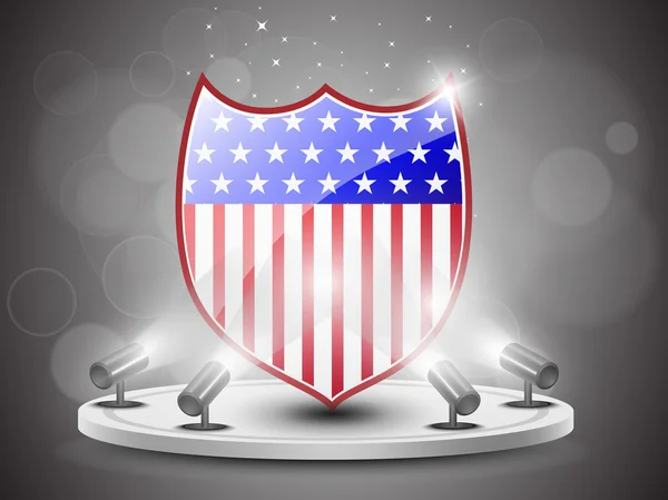 Λαμπρό αμερικανική σημαία ετικέτα παρουσίαση σε πανό stand ή τέμπλα — Διανυσματικό Αρχείο