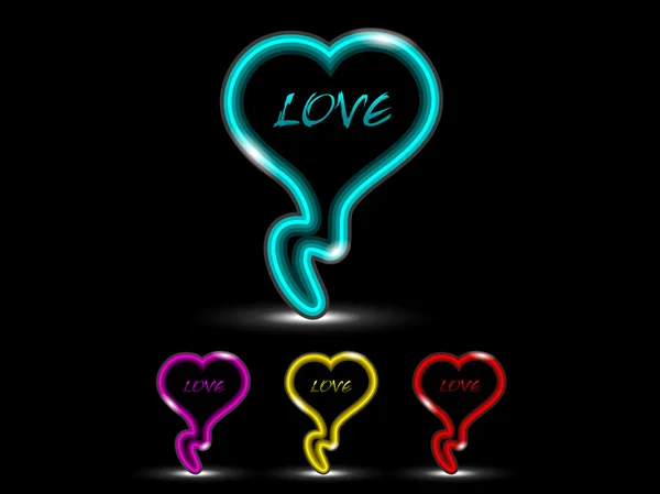 Neon hatás szerelem ikonok készlet-val négy színben. vektor. — Stock Vector