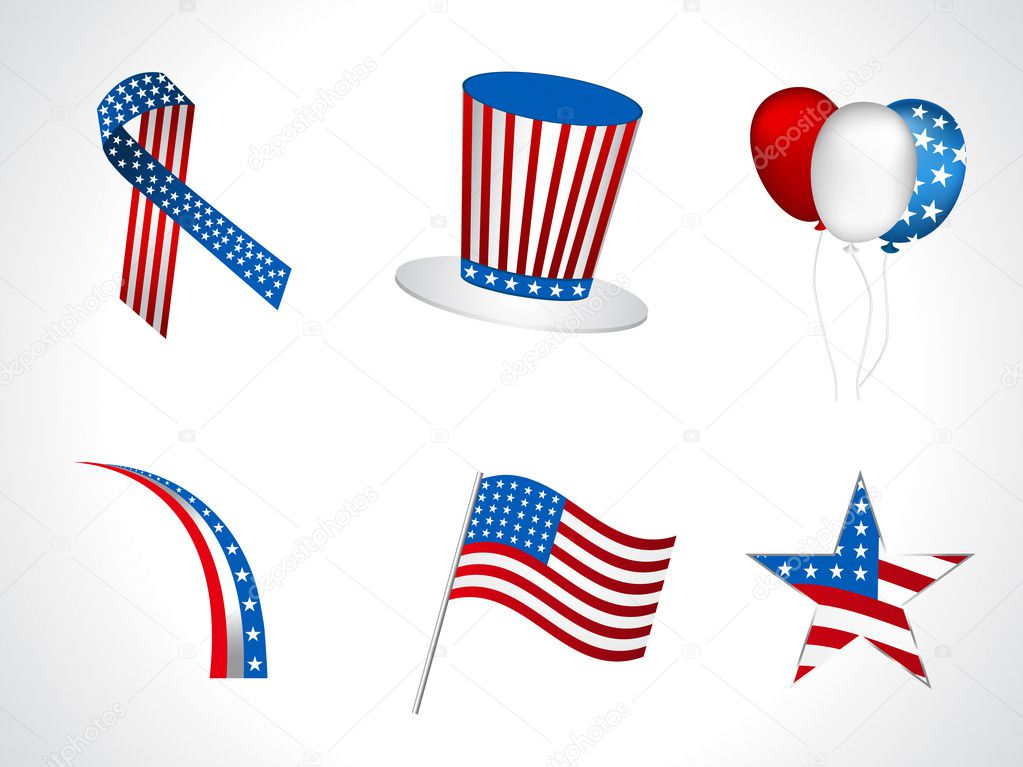 4th of July, independece day vector objects isolated on white.