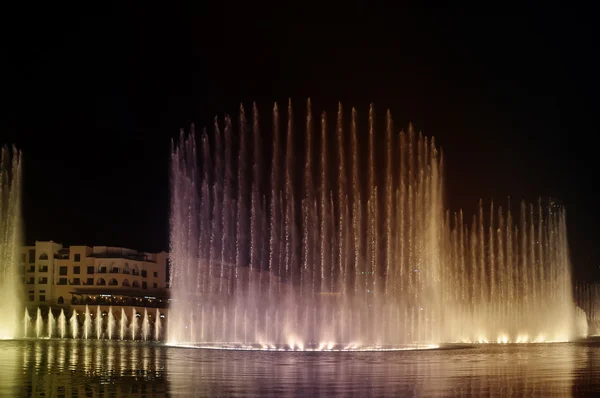 stock image Dancing fountain on Burj Khalifa Lake. Dubai, UAE