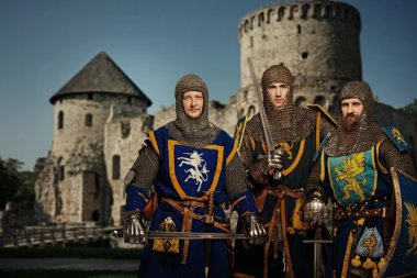 Knights against medieval castle clipart