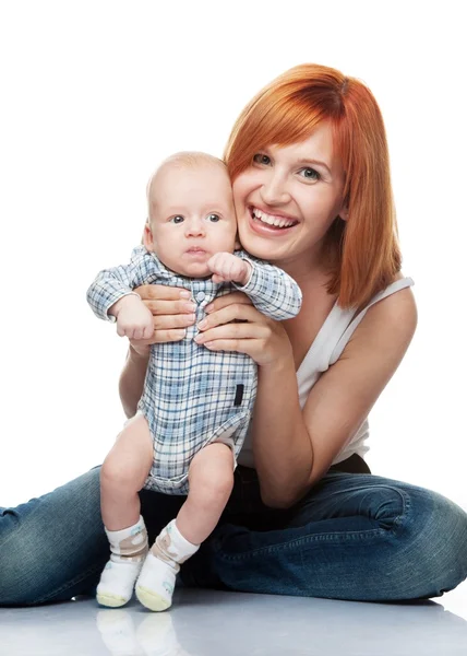 儿童的红头发女人 — 图库照片