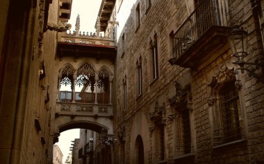 Gothic bridge in Barri Gotic, Barcelona clipart