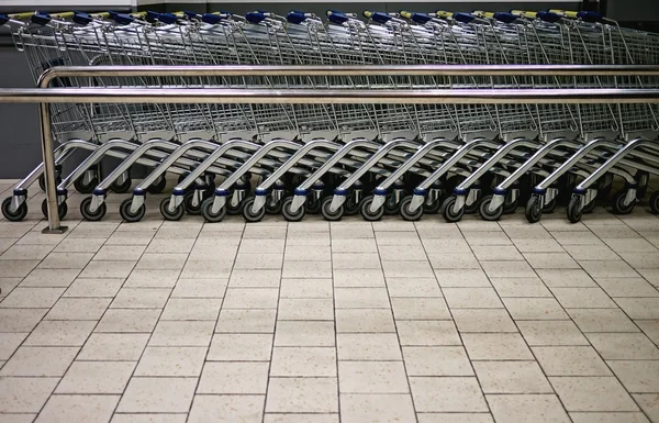 Empty shopping trolleys in a market — Stock Photo, Image
