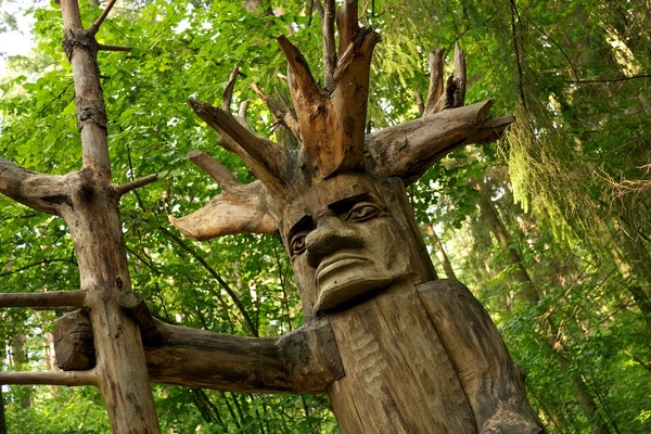 Pohanské dřevěné idol lese — Stock fotografie