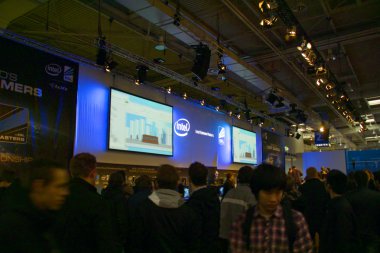 HANNOVER, GERMANY - MARCH 5: stand of the Intel on March 5, 2011 in CEBIT c clipart