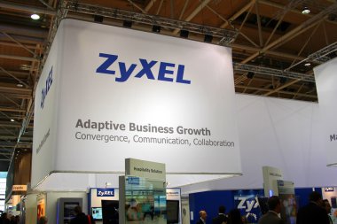 GERMANY - MARCH 10: stand of Zyxel on March 10, 2012 in CEBIT computer expo, Hannover, Germany. CeBIT is the world's largest computer expo. clipart