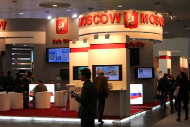 Hannover, Almanya - 10 Mart: moscow city stand 10 Mart 2012 CeBIT bilgisayar Fuarı, hannover, Almanya. dünyanın en büyük bilgisayar Fuarı CeBIT olduğunu