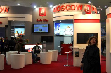 Hannover, Almanya - 10 Mart: moscow city stand 10 Mart 2012 CeBIT bilgisayar Fuarı, hannover, Almanya. dünyanın en büyük bilgisayar Fuarı CeBIT olduğunu