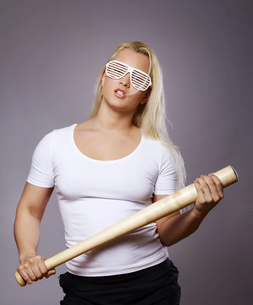 Image of woman with bat — Stock Photo, Image