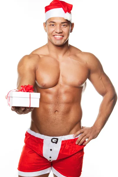 산타 클로스 의상을 입고 섹시 한 남자의 이미지 — 스톡 사진