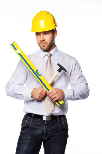 Porträt eines gut aussehenden Ingenieurs mit Werkzeugen — Stockfoto