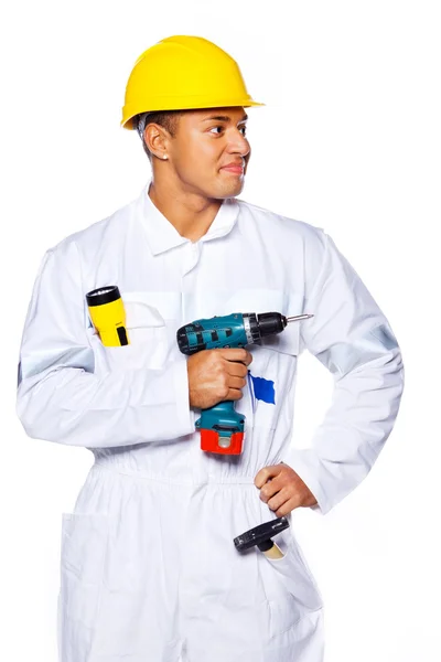 Image of handsome worker with tools — Stock Photo, Image