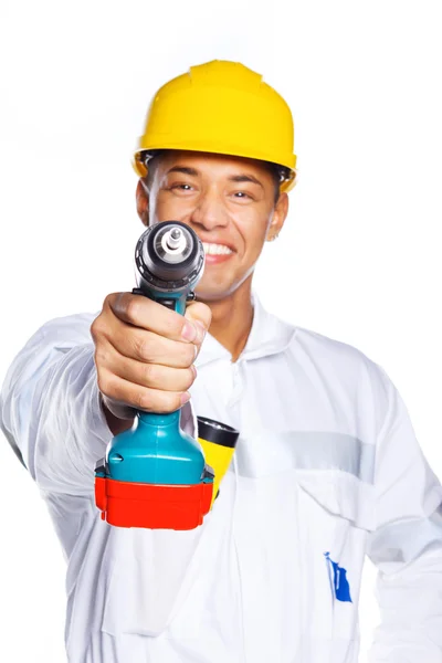 Bilden av stilig arbetare med verktyg — Stockfoto