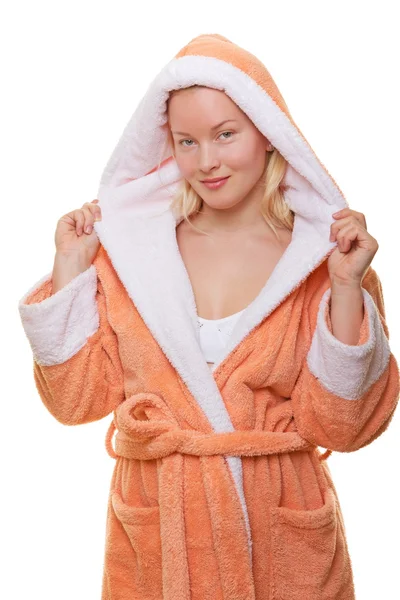 Image of woman in bathrobe Stock Picture