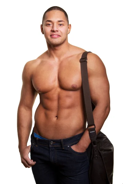 Imafe of sexy man with bag — Stock Photo, Image