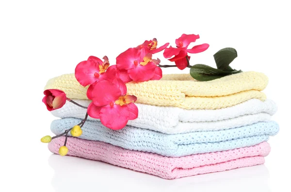 Asciugamani colorati per bambini con orchidea — Foto Stock