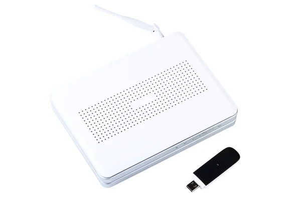 White wireless router and usb modem — Stock Photo, Image
