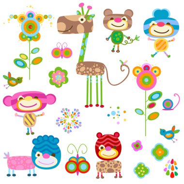 Animals and flowers clipart